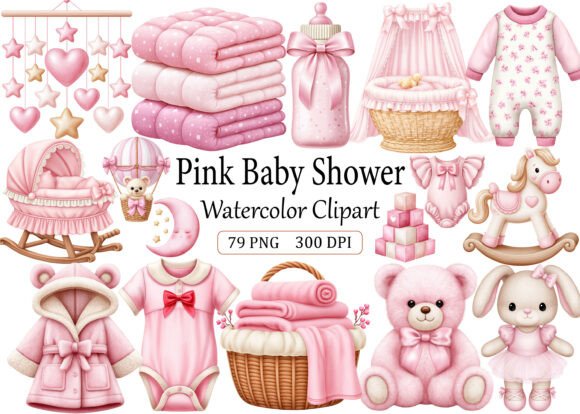 Download Pink Baby Shower Clipart Watercolor PNG - Clipart Collection