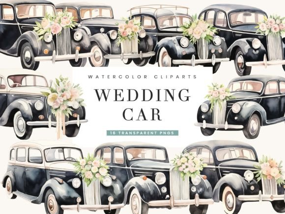 Download Watercolor Wedding Car Clipart Bundle - Clipart Collection