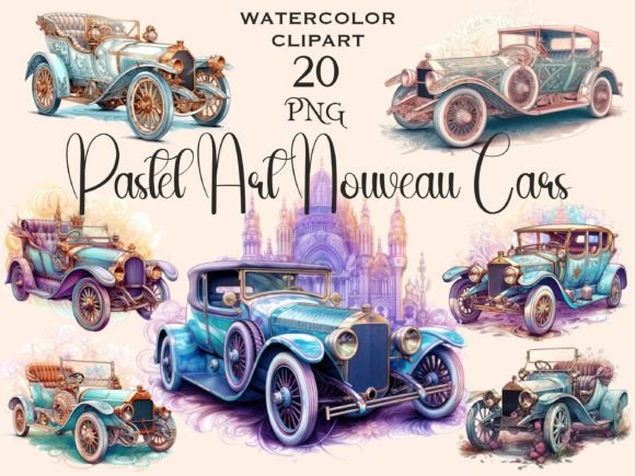 Download Pastel Art Nouveau Retro Car Clipart - Clipart Collection