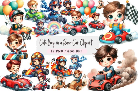 Download Cute Boy in a Race Car Clipart - Clipart Collection