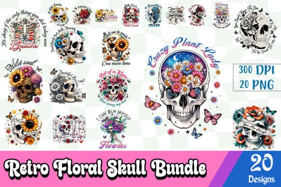 Download Retro Floral Skull Sublimation Bundle - Skull Collection