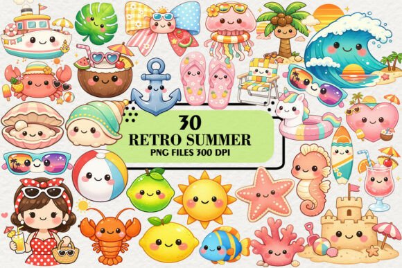 Download Kawaii Retro Summer Clipart Bundle - Clipart Collection