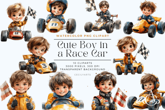Download Cute Boy in a Race Car Clipart - Clipart Collection