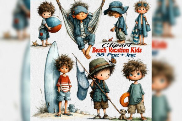 Download Whimsical Summer Boys Beach Clipart - Clipart Collection