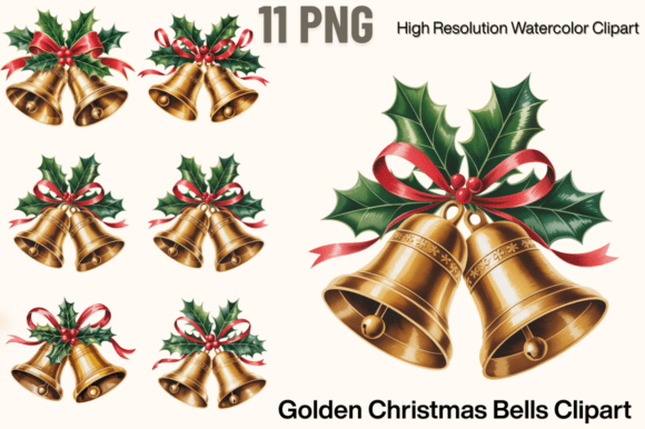 Download Golden Christmas Bells Clipart Bundle - Clipart Collection