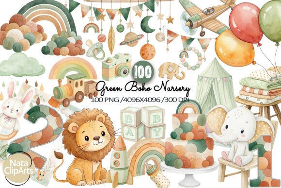 Download Baby Shower Clipart,Green Boho Nursery - Clipart Collection