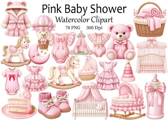 Download Pink Baby Shower Clipart Watercolor - Clipart Collection