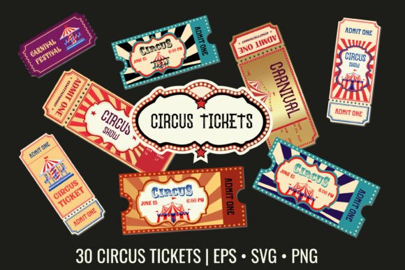 Download 30 Vintage Circus Tickets Vector Clipart - Clipart Collection