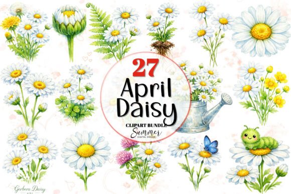 Download April Daisy Spring Clipart Bundle PNG - Clipart Collection