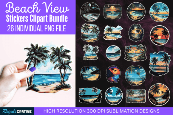Download Beach View Stickers Clipart PNG Bundle - Clipart Collection