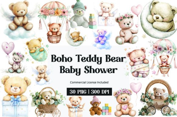 Download Boho Teddy Bear Baby Shower Clipart - Clipart Collection
