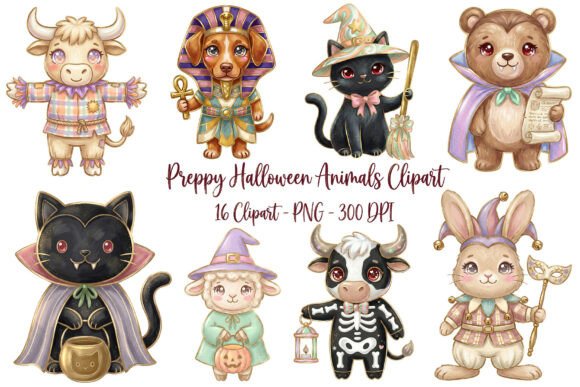 Download Preppy Halloween Animals Clipart PNG Set - Clipart Collection